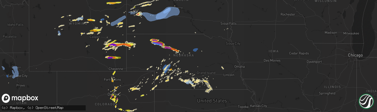 Hail map in Nebraska on July 4, 2019