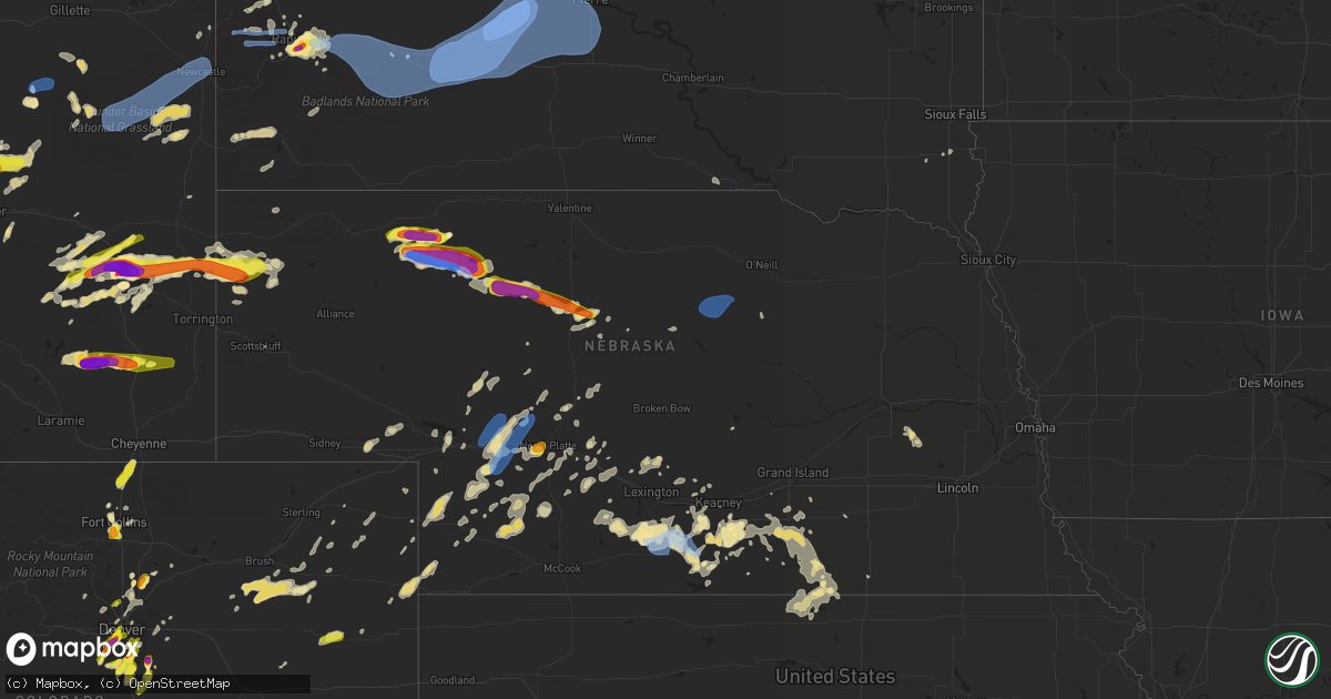 Hail map in Nebraska on July 4, 2019