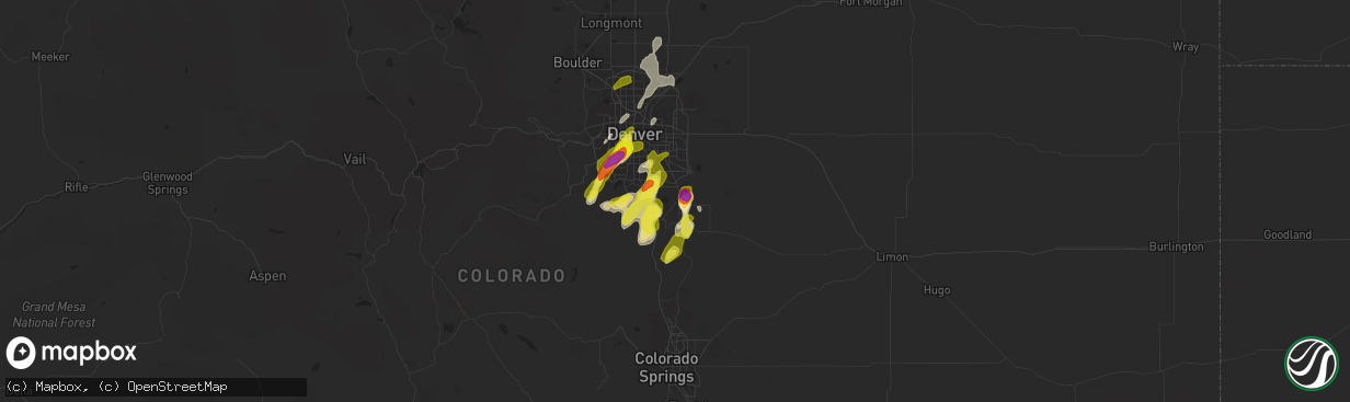 Hail map in Parker, CO on July 4, 2019