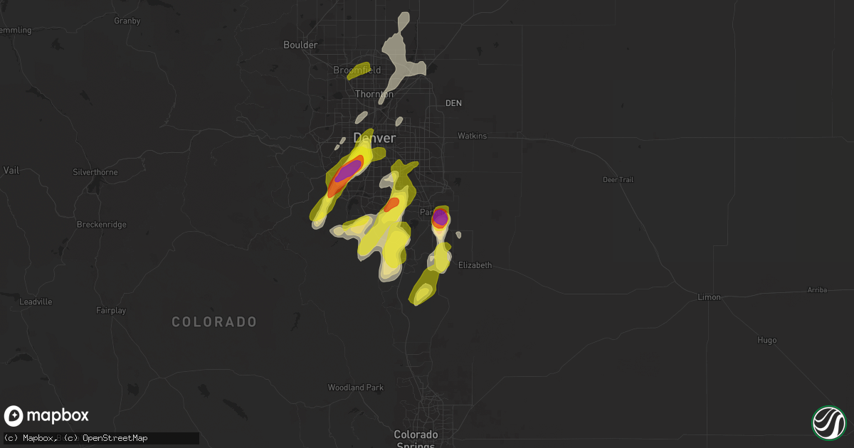 Hail map in Parker, CO on July 4, 2019