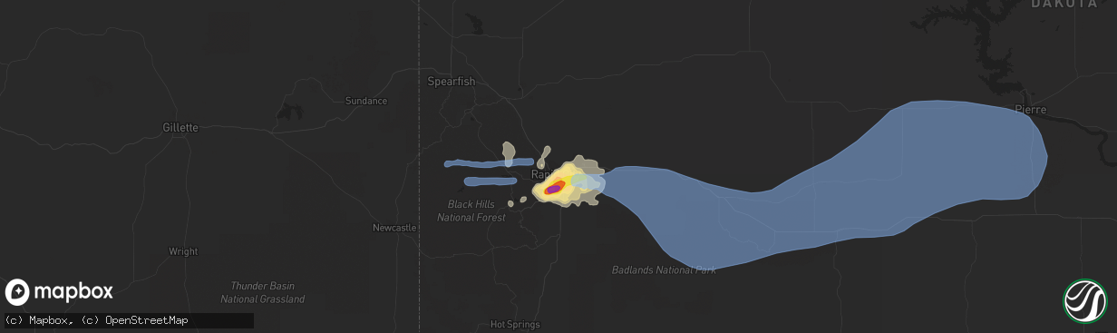 Hail map in Rapid City, SD on July 4, 2019