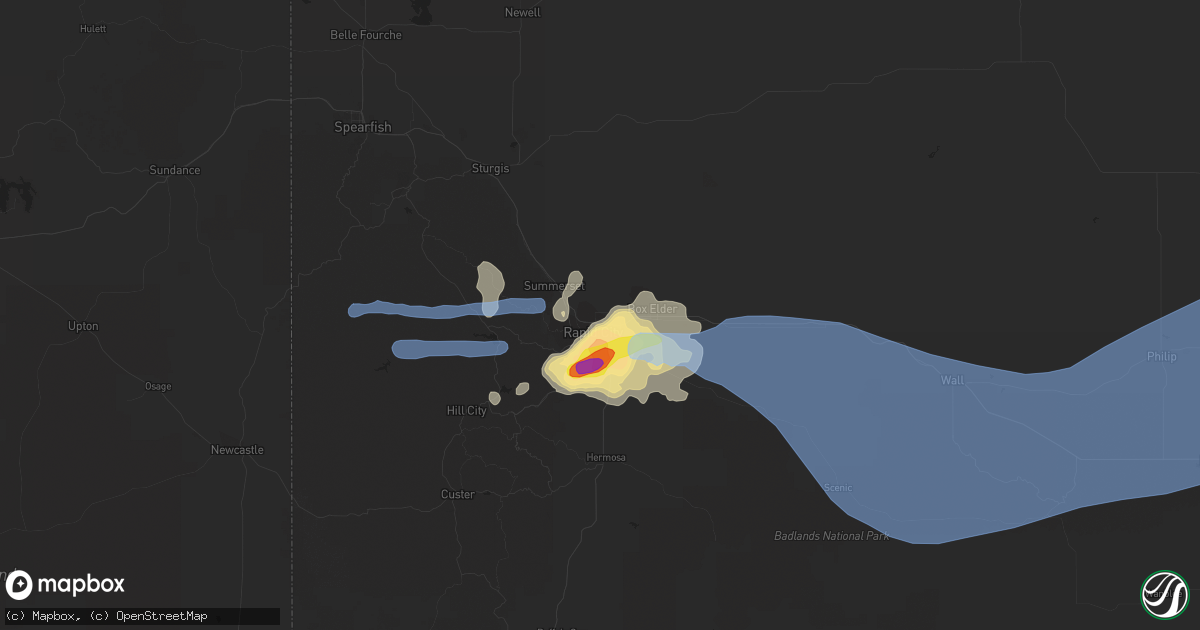 Hail map in Rapid City, SD on July 4, 2019