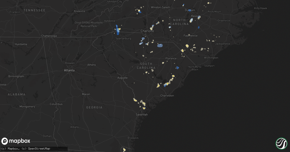 Hail map in South Carolina on July 4, 2019