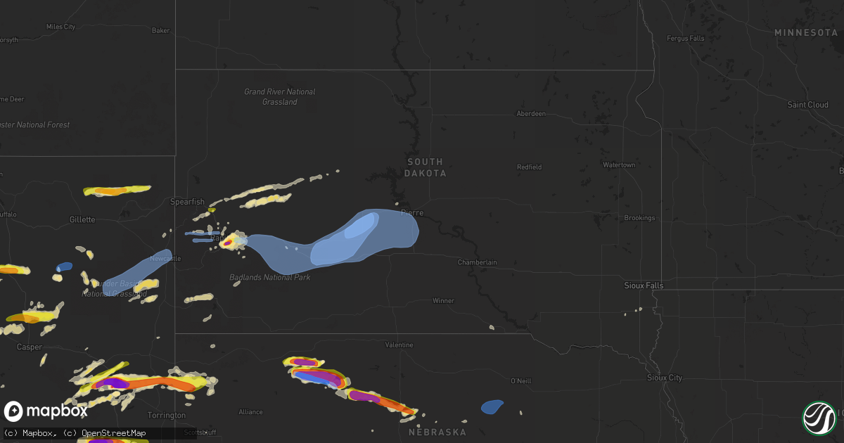 Hail map in South Dakota on July 4, 2019