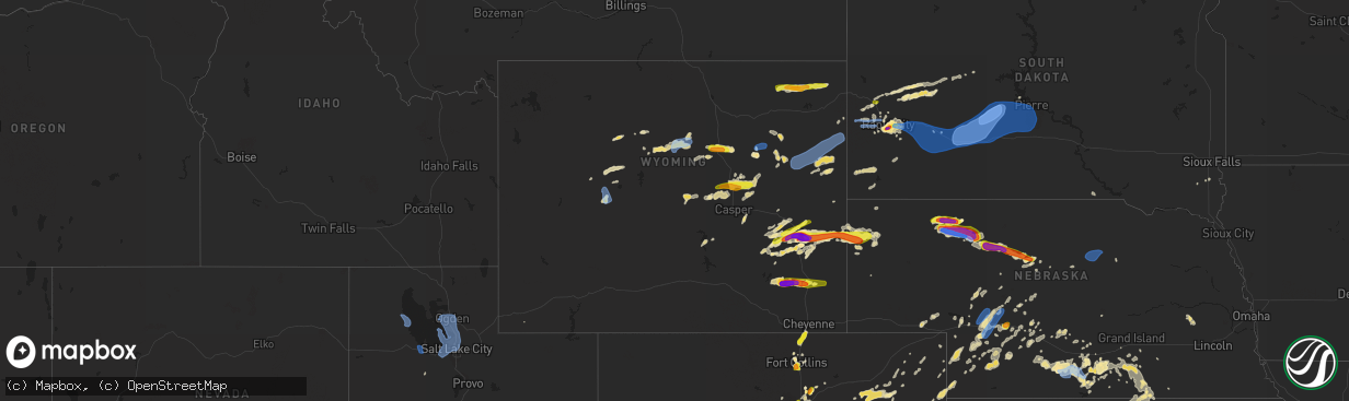 Hail map in Wyoming on July 4, 2019