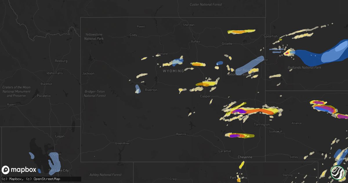 Hail map in Wyoming on July 4, 2019