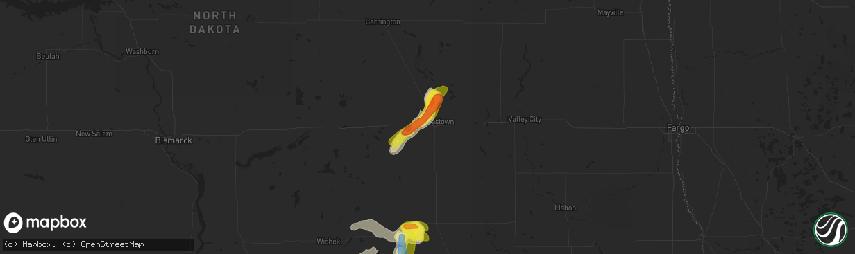 Hail map in Jamestown, ND on July 4, 2020