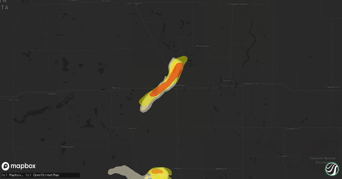 Hail map in Jamestown, ND on July 4, 2020