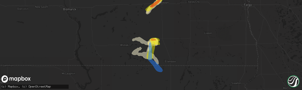 Hail map in Kulm, ND on July 4, 2020