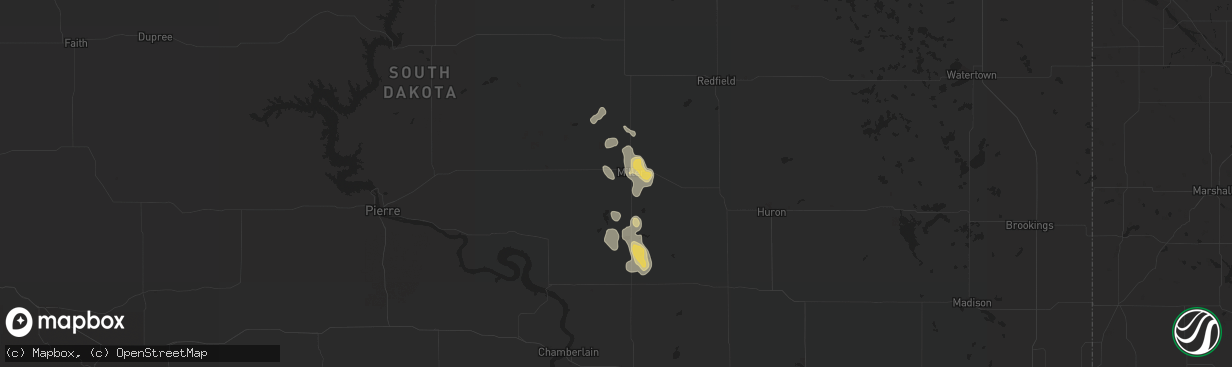 Hail map in Miller, SD on July 4, 2020