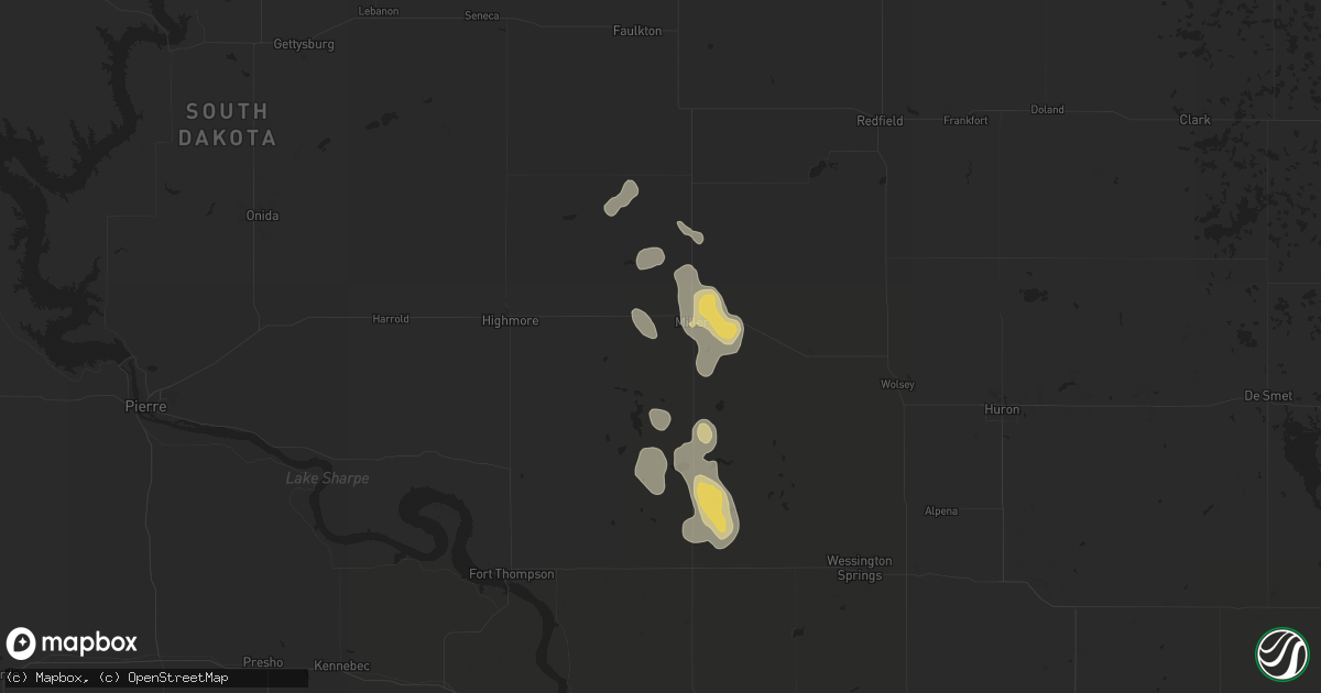 Hail map in Miller, SD on July 4, 2020
