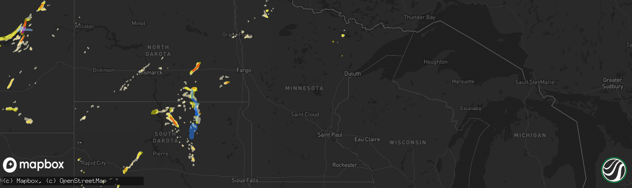 Hail map in Minnesota on July 4, 2020