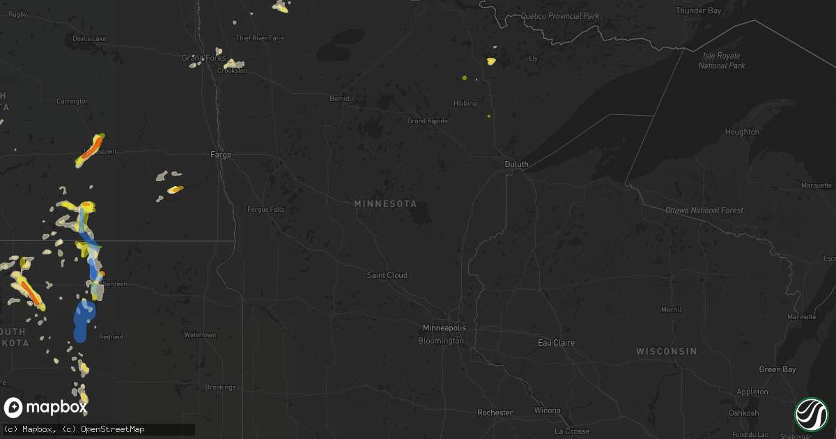 Hail map in Minnesota on July 4, 2020
