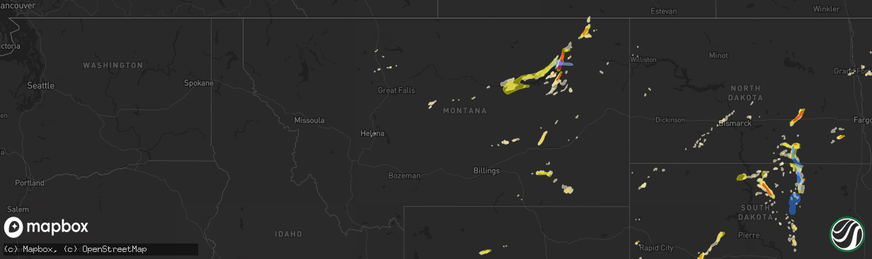 Hail map in Montana on July 4, 2020