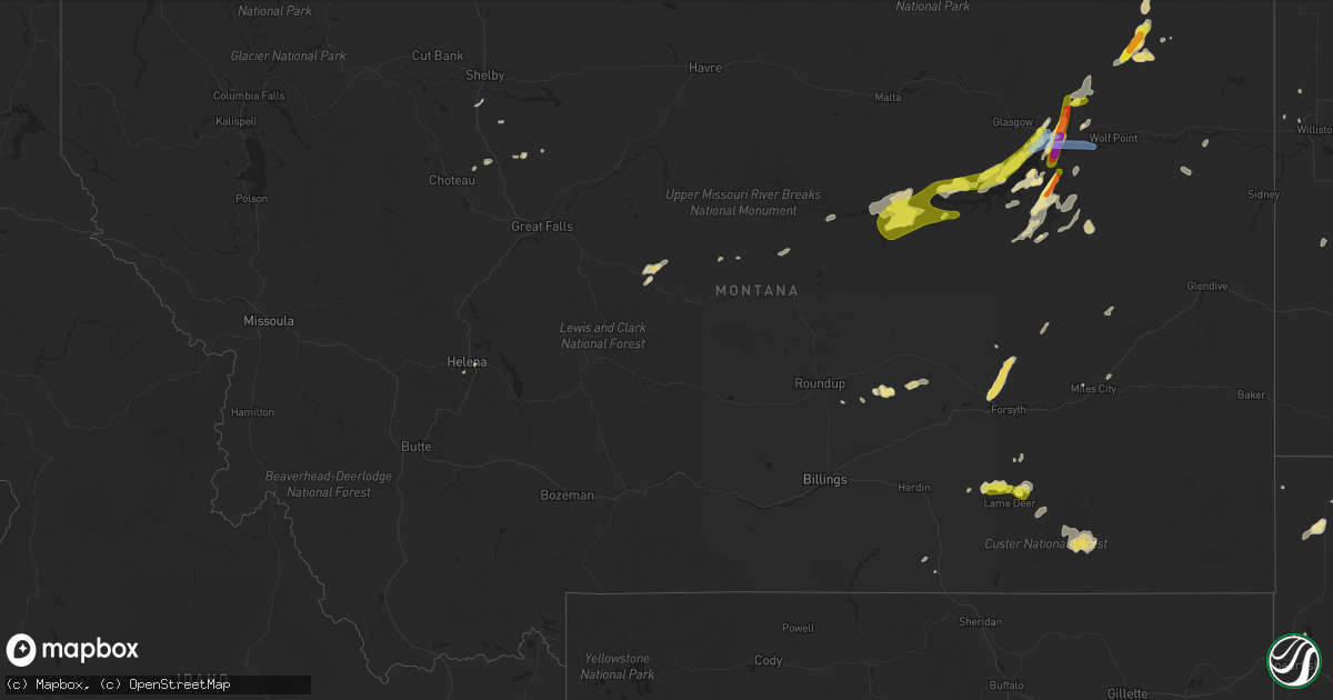 Hail map in Montana on July 4, 2020
