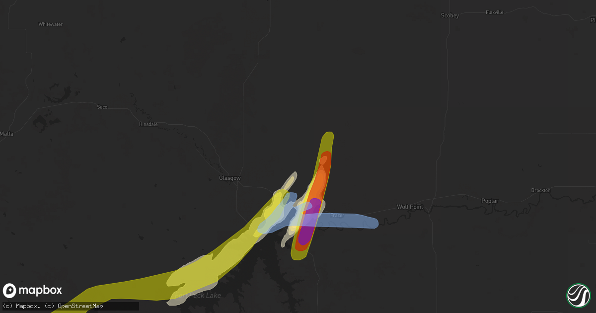 Hail map in Nashua, MT on July 4, 2020