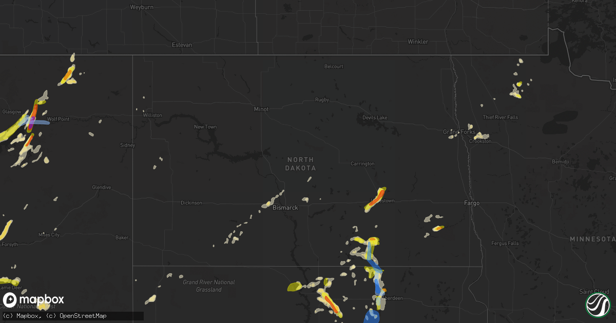 Hail map in North Dakota on July 4, 2020
