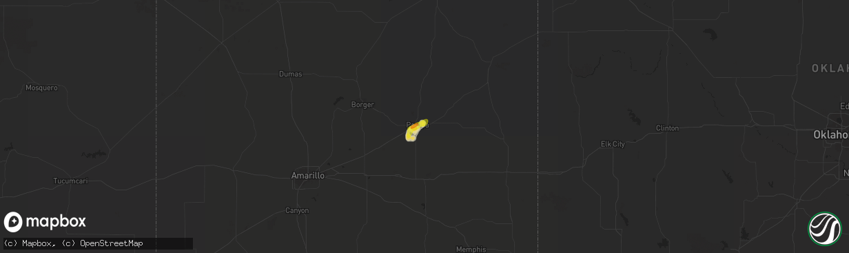 Hail map in Pampa, TX on July 4, 2020