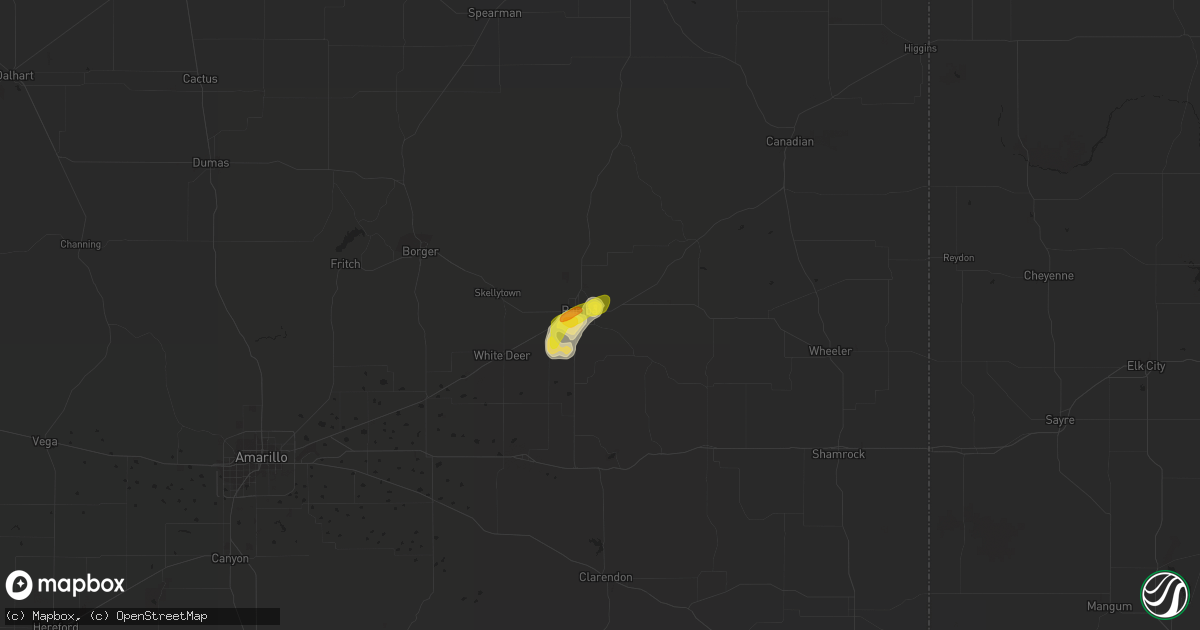 Hail map in Pampa, TX on July 4, 2020