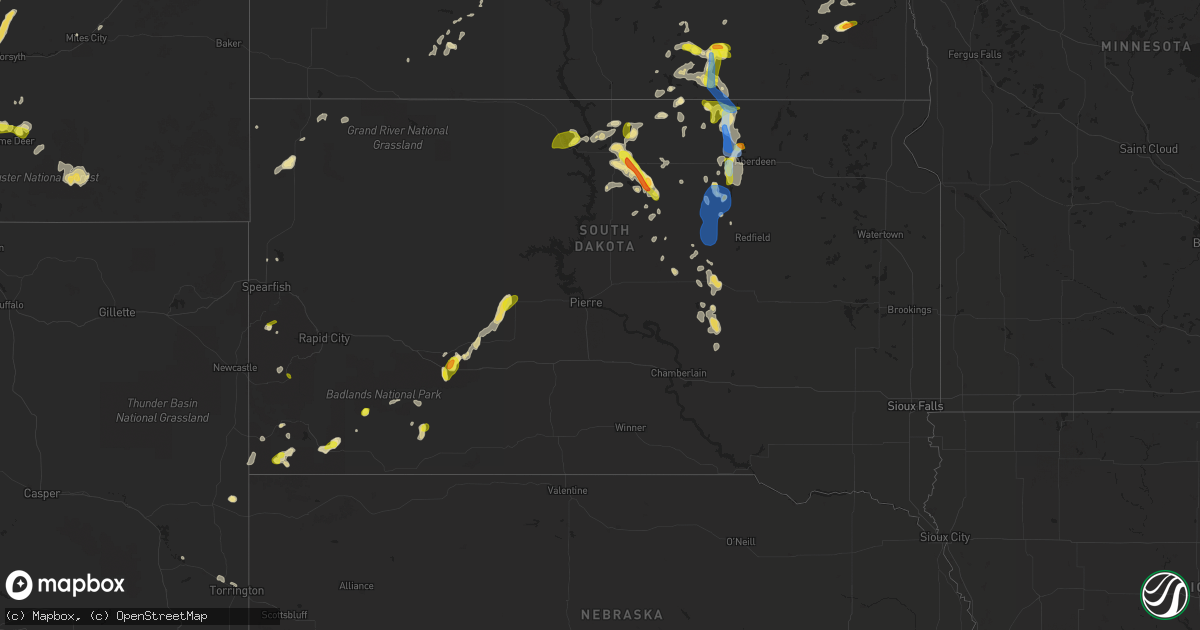 Hail map in South Dakota on July 4, 2020