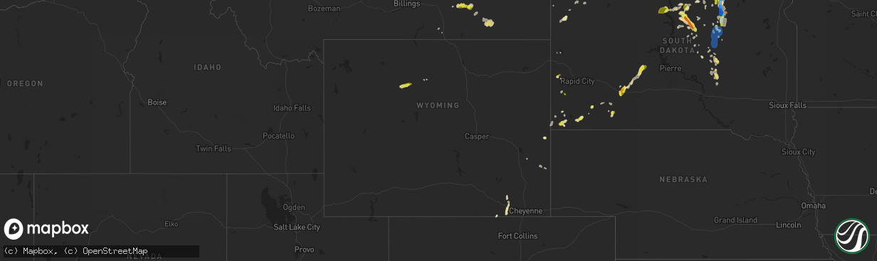 Hail map in Wyoming on July 4, 2020