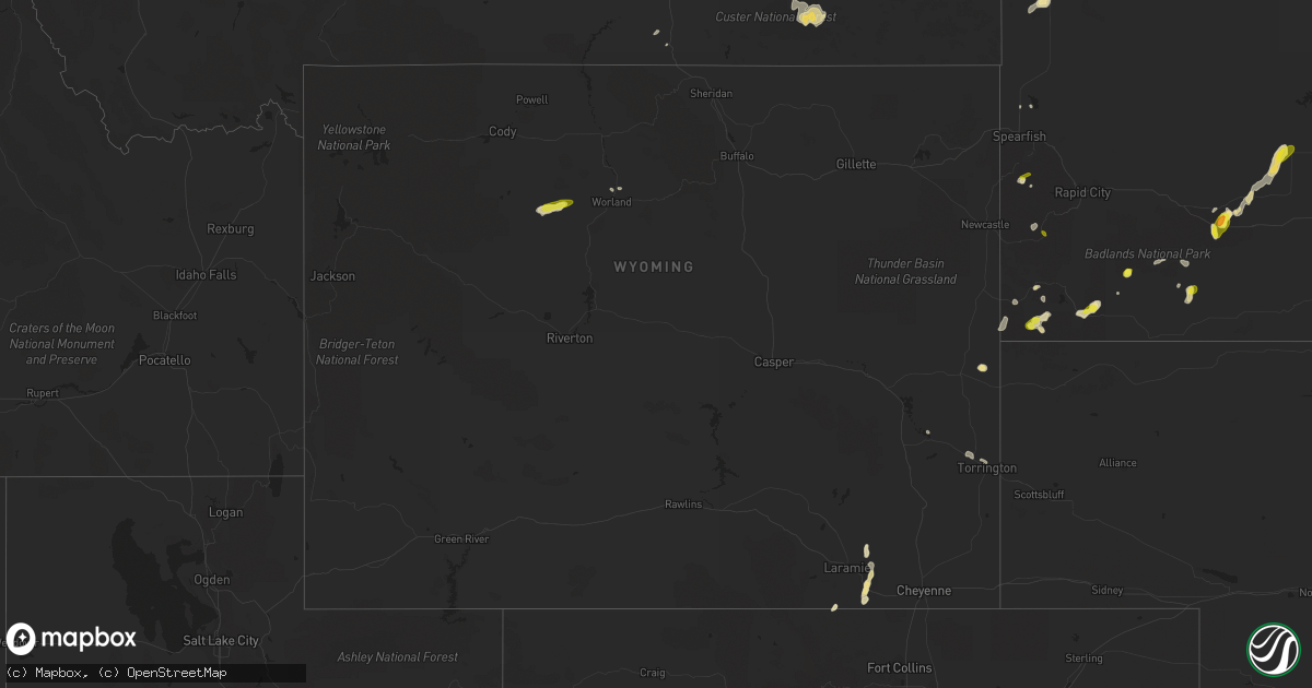 Hail map in Wyoming on July 4, 2020