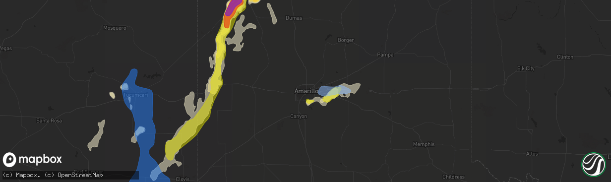 Hail map in Amarillo, TX on July 4, 2021