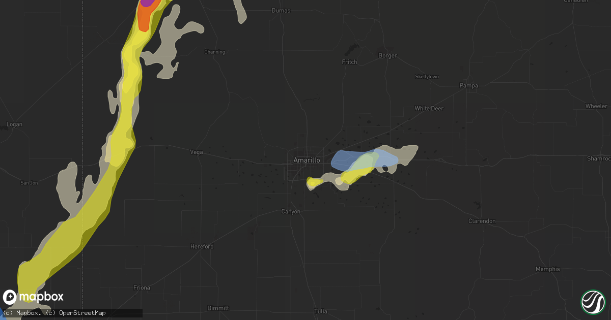 Hail map in Amarillo, TX on July 4, 2021