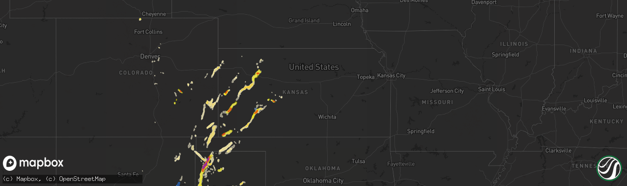 Hail map in Kansas on July 4, 2021