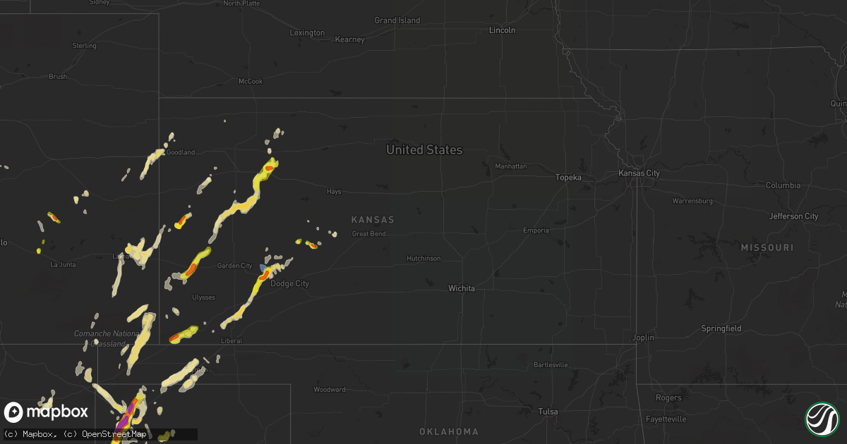 Hail map in Kansas on July 4, 2021