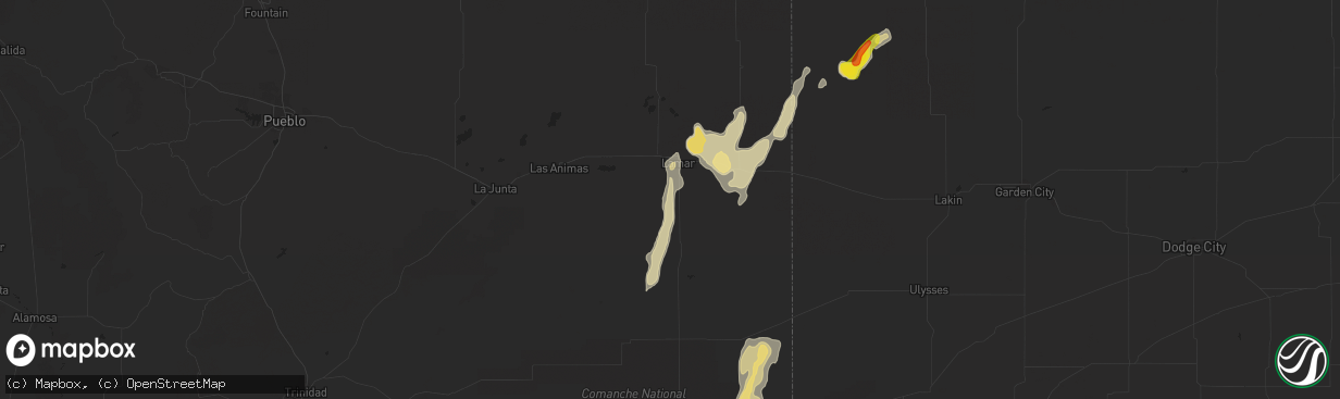 Hail map in Lamar, CO on July 4, 2021