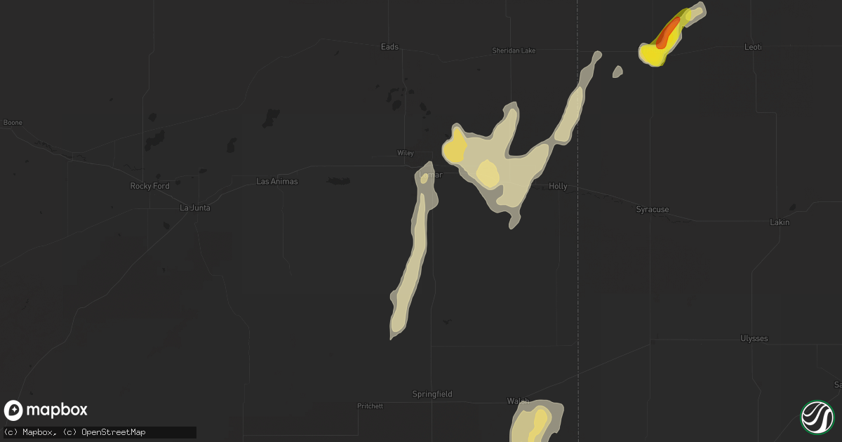 Hail map in Lamar, CO on July 4, 2021