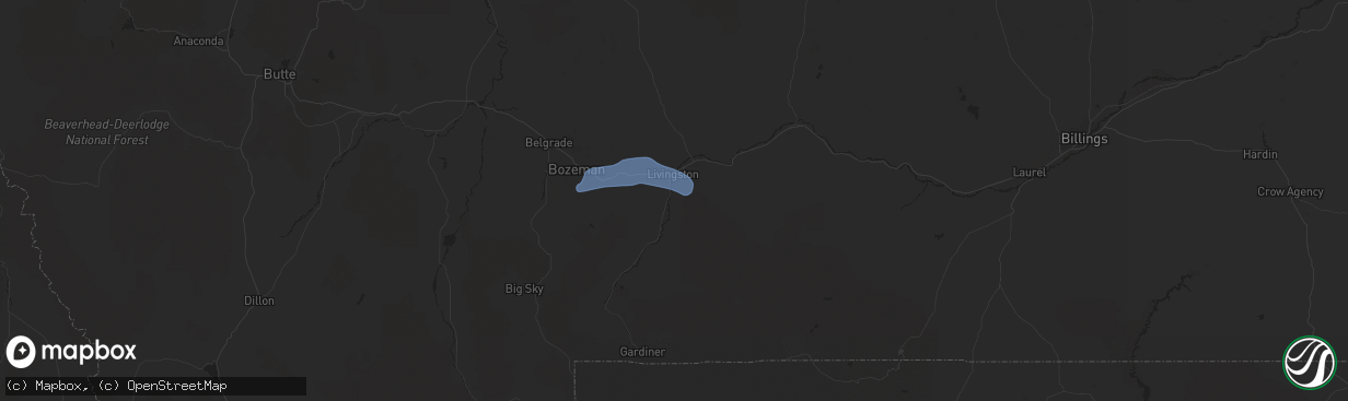 Hail map in Livingston, MT on July 4, 2021