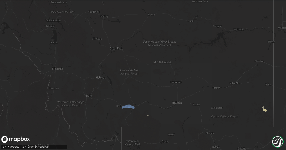 Hail map in Montana on July 4, 2021