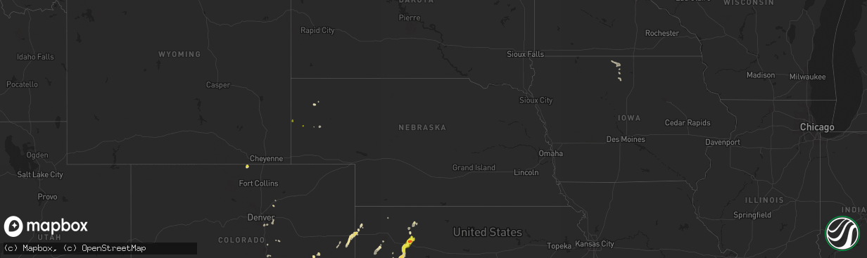 Hail map in Nebraska on July 4, 2021