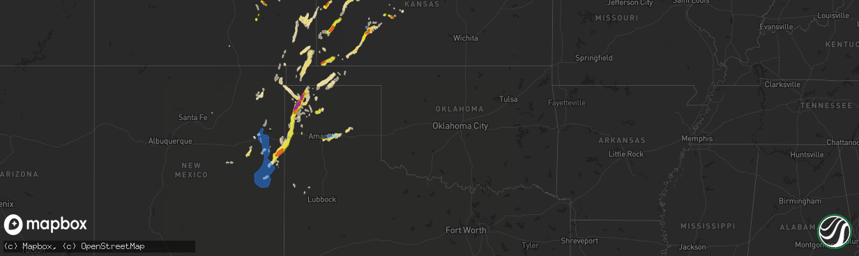 Hail map in Oklahoma on July 4, 2021