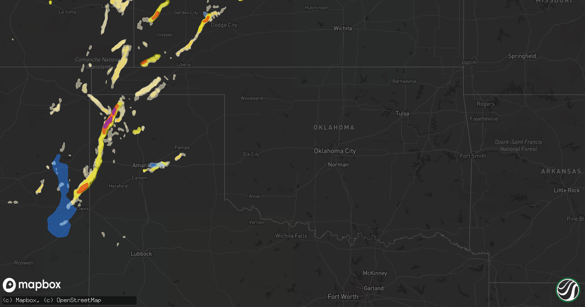 Hail map in Oklahoma on July 4, 2021