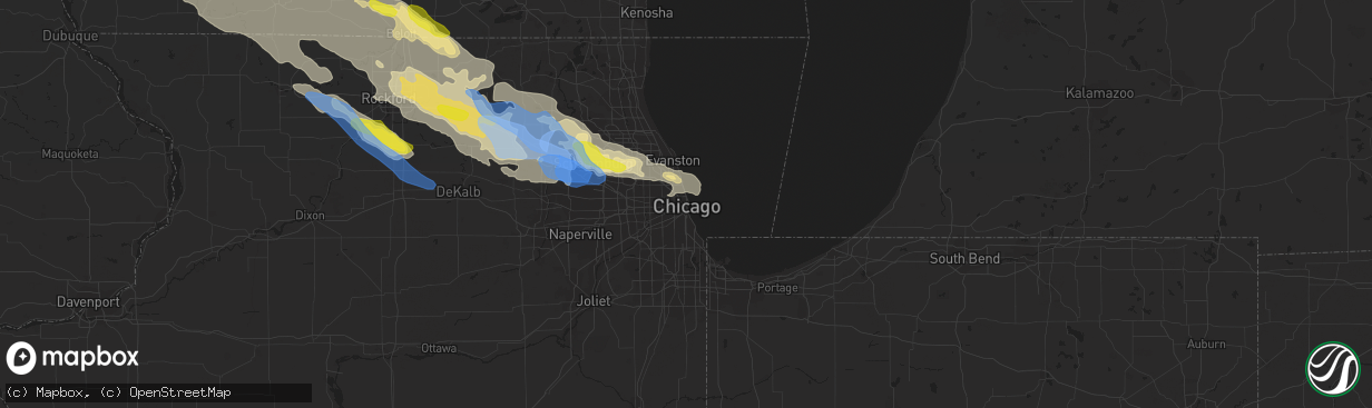 Hail map in Chicago, IL on July 4, 2022