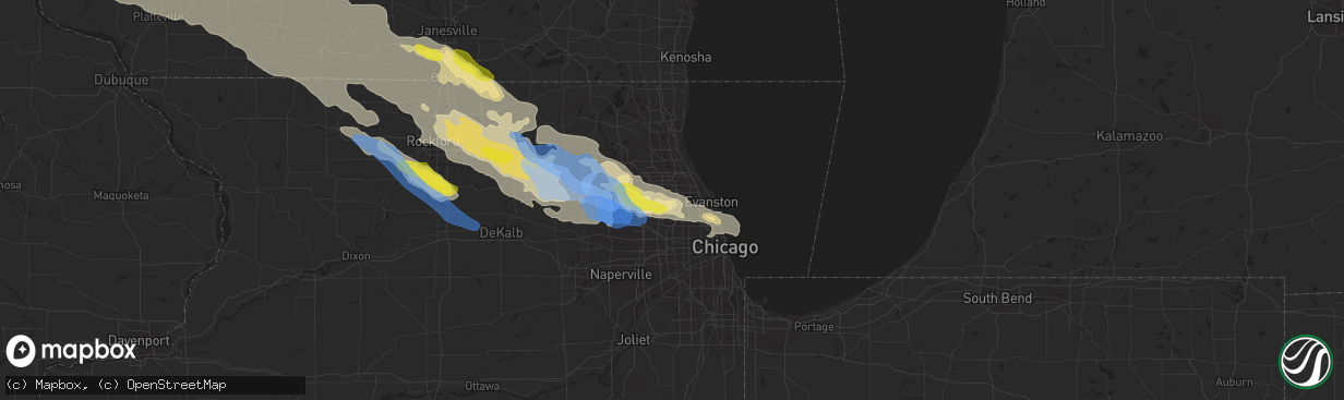 Hail map in Des Plaines, IL on July 4, 2022