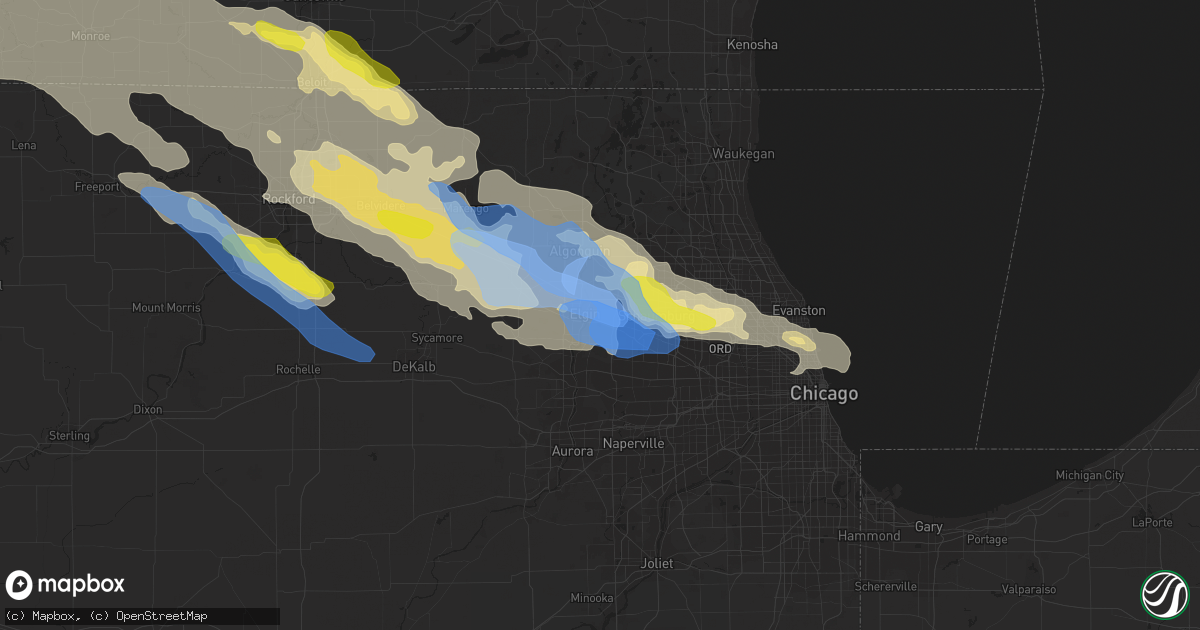 Hail map in Elgin, IL on July 4, 2022