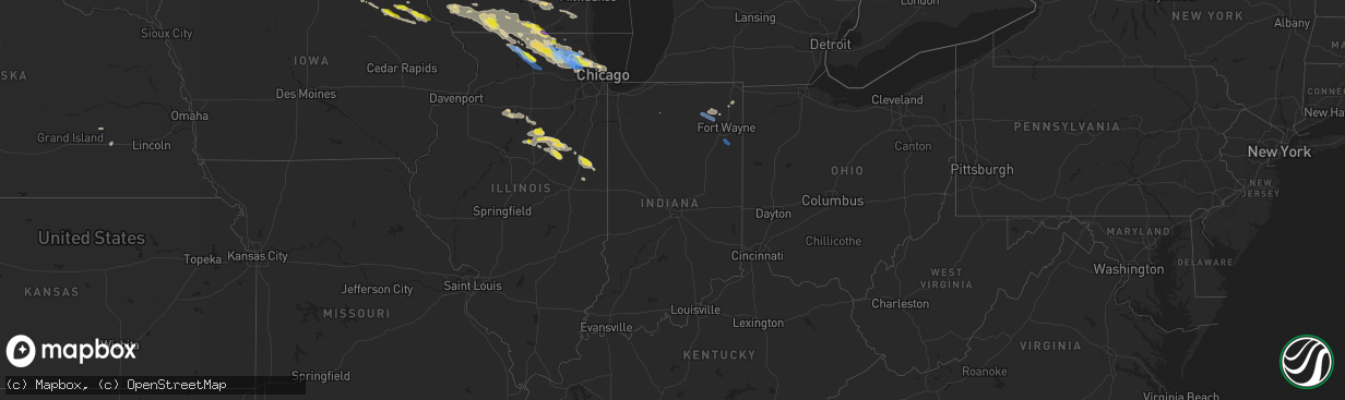 Hail map in Indiana on July 4, 2022