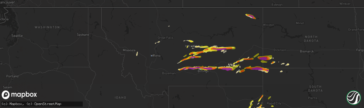 Hail map in Montana on July 4, 2022
