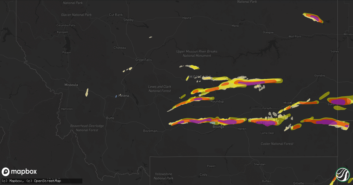 Hail map in Montana on July 4, 2022