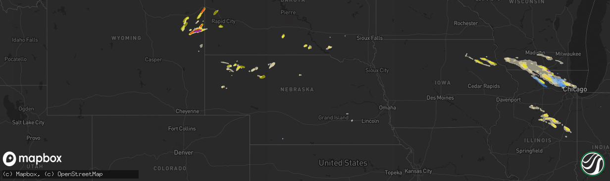 Hail map in Nebraska on July 4, 2022