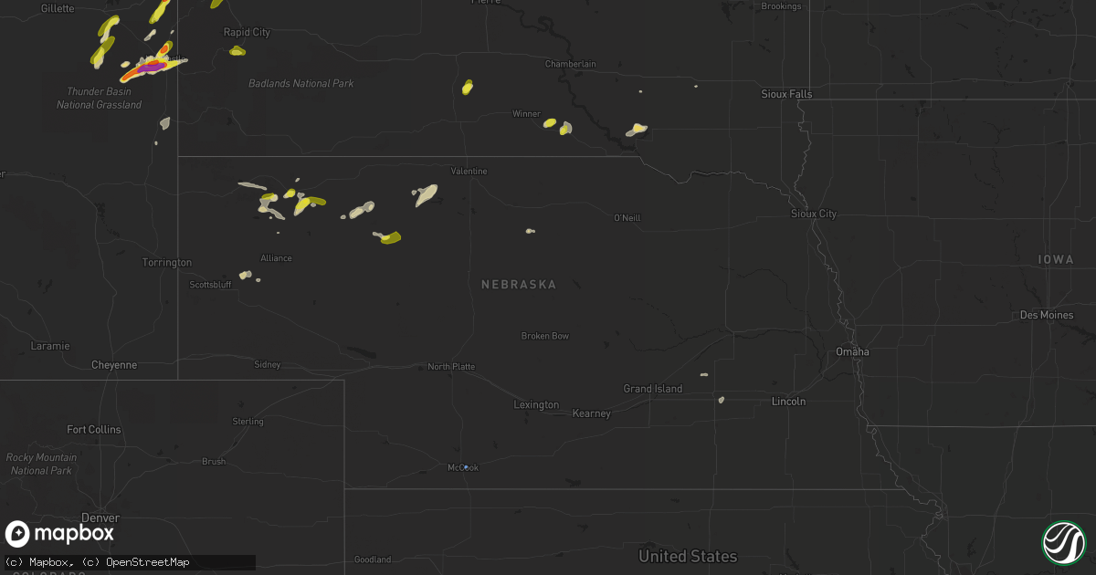 Hail map in Nebraska on July 4, 2022