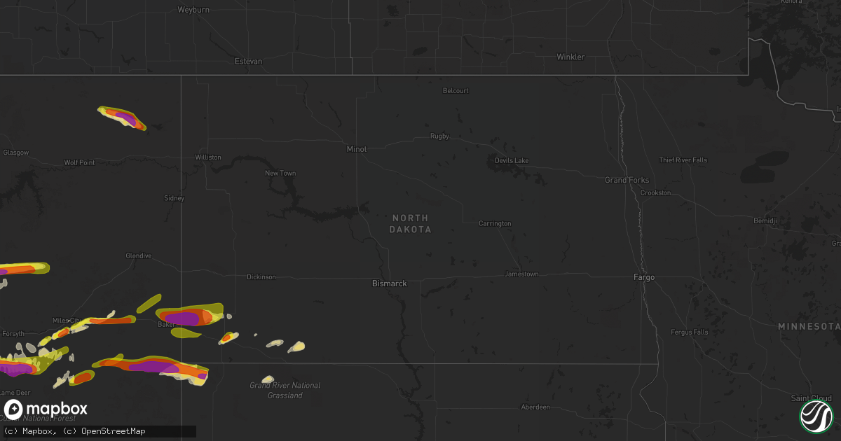 Hail map in North Dakota on July 4, 2022