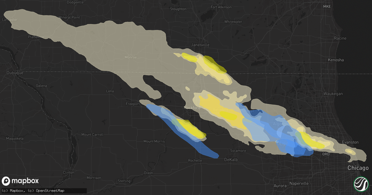 Hail map in Rockford, IL on July 4, 2022