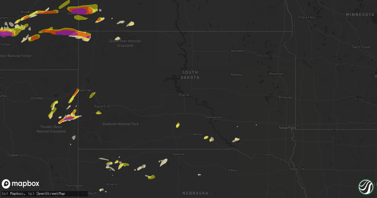 Hail map in South Dakota on July 4, 2022