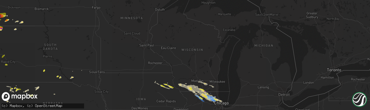 Hail map in Wisconsin on July 4, 2022