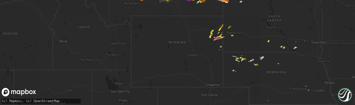 Hail map in Wyoming on July 4, 2022